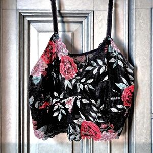 Torrid Black Babydoll Bralette Semi-sheer Mesh Red Roses Dark Cottagecore / 4XL
